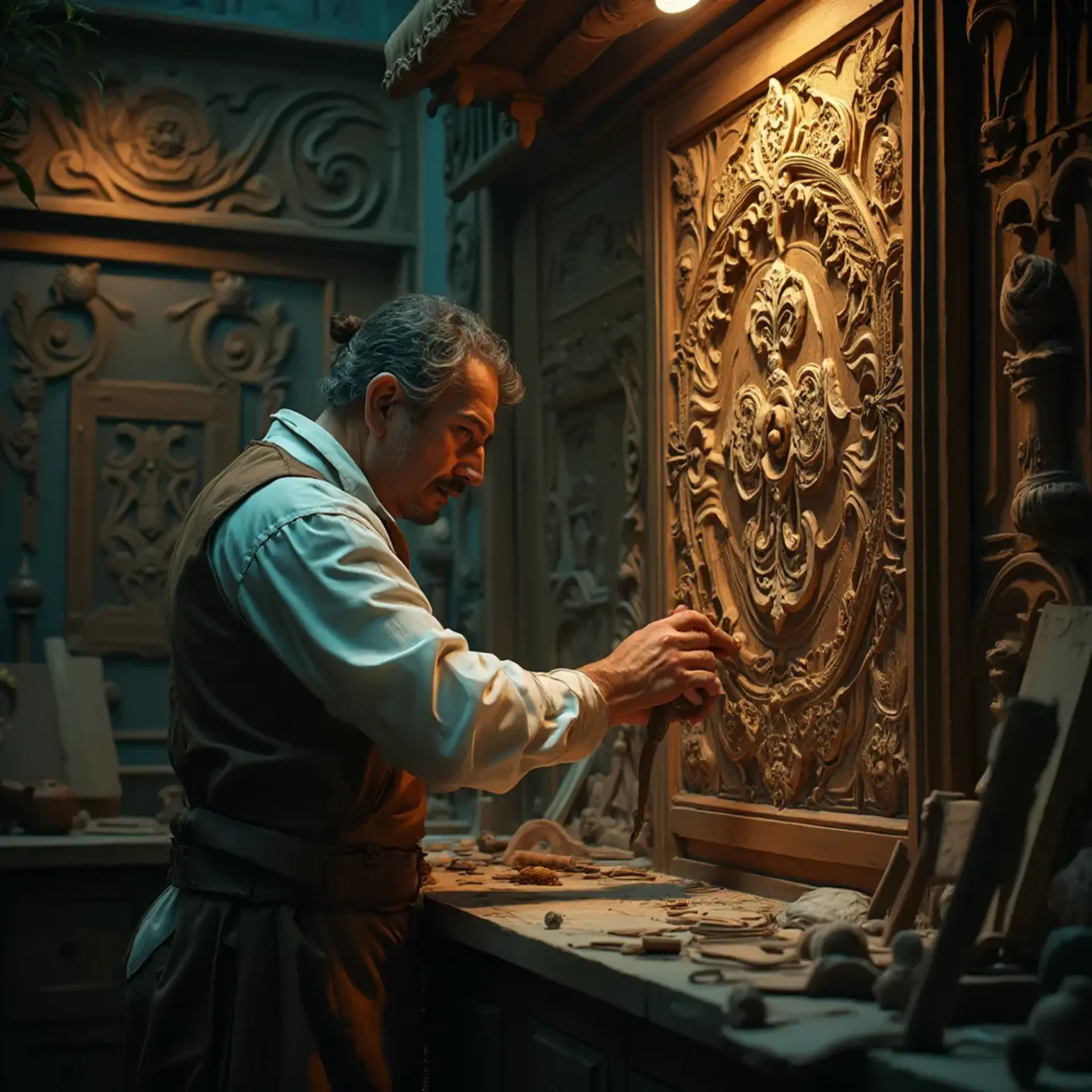 WOODCARVING LESSONS: Woodcarver Grabovetskiy, a man with a beard 