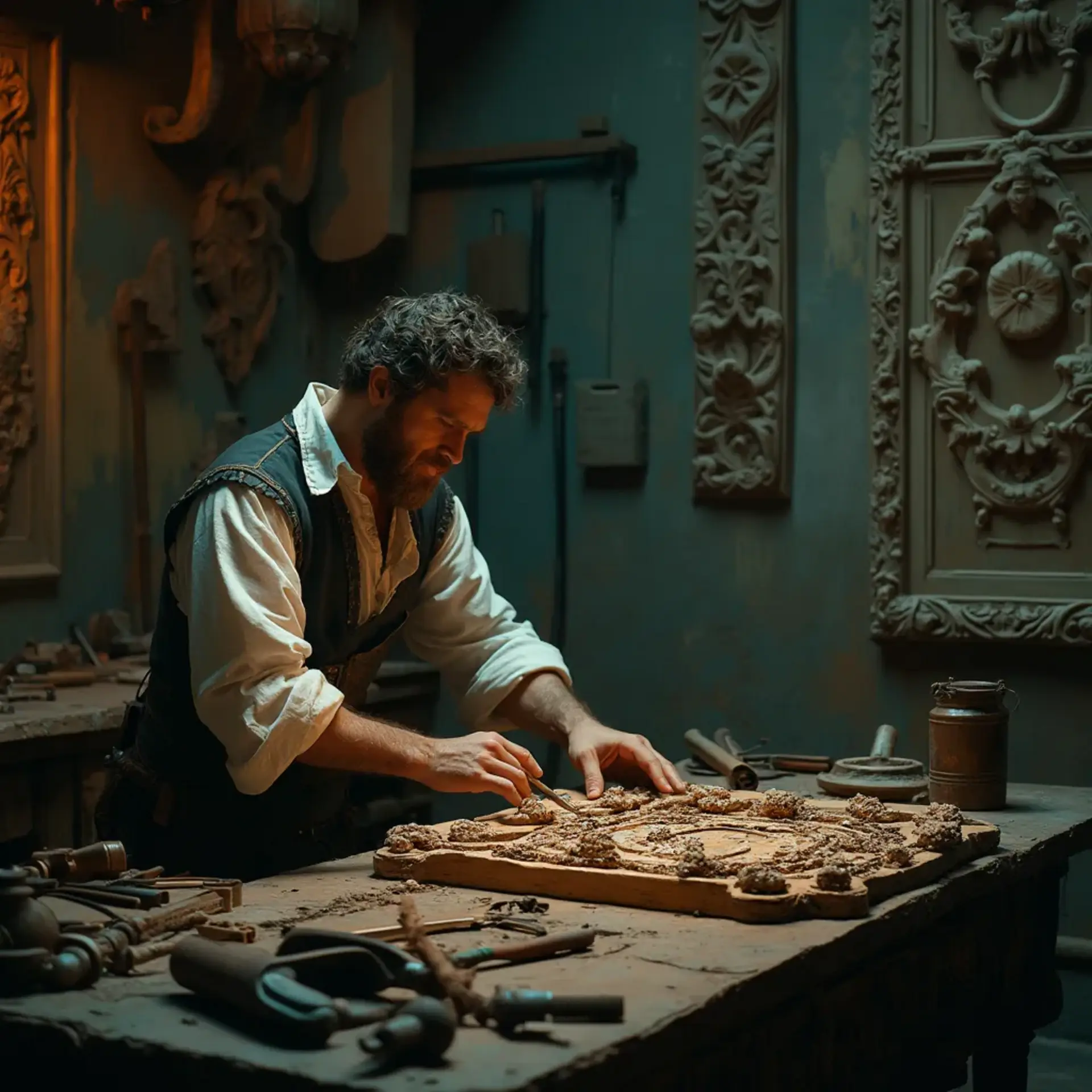 WOODCARVING LESSONS: Woodcarver Grabovetskiy, a man with a beard