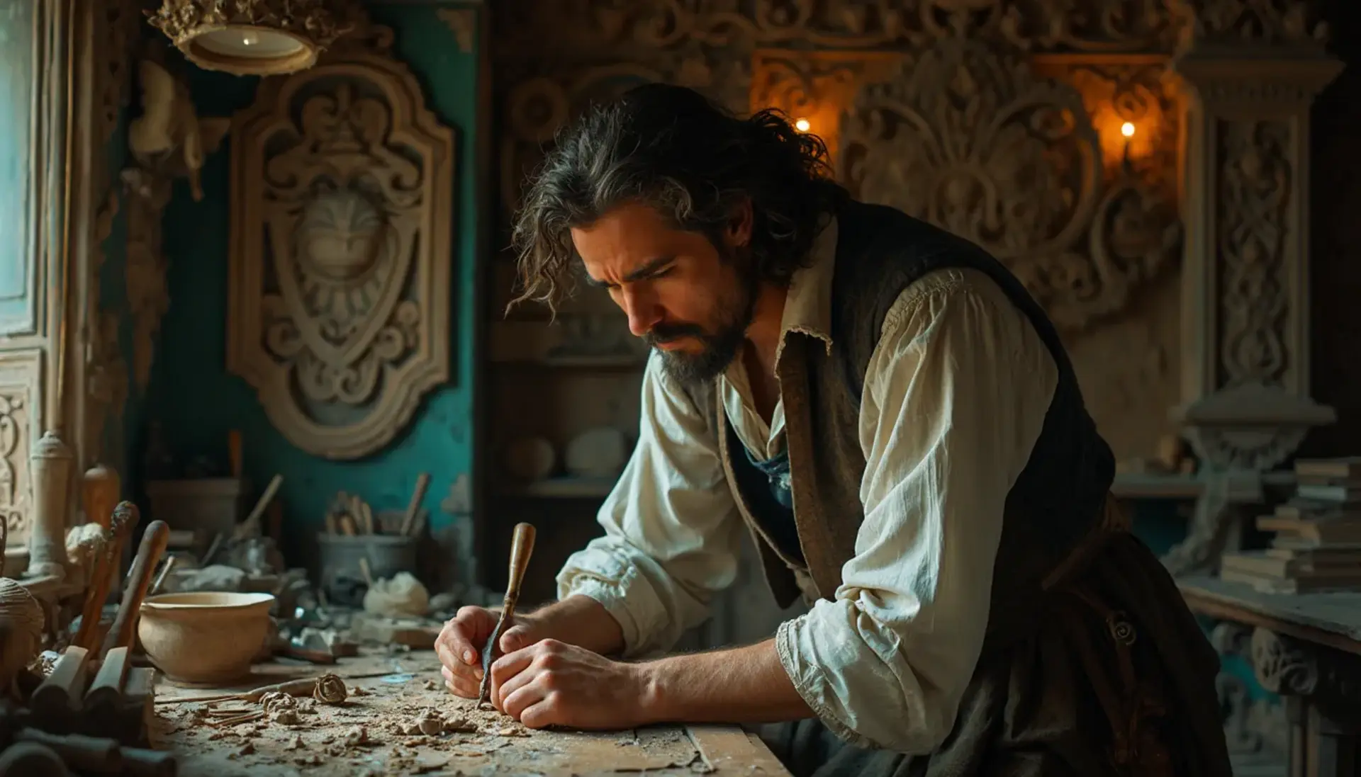 WOODCARVING LESSONS: Woodcarver Grabovetskiy, a man with a beard 