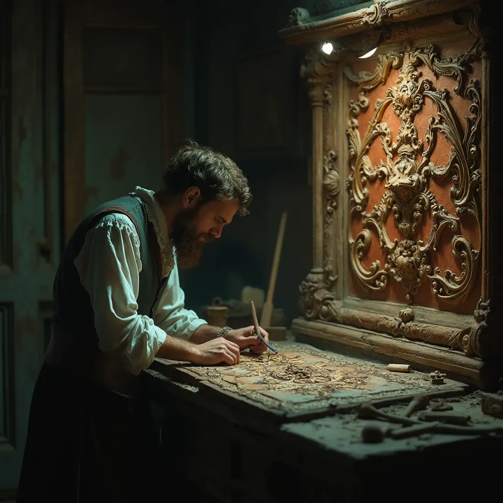 WOODCARVING LESSONS: Woodcarver Grabovetskiy, a man with a beard