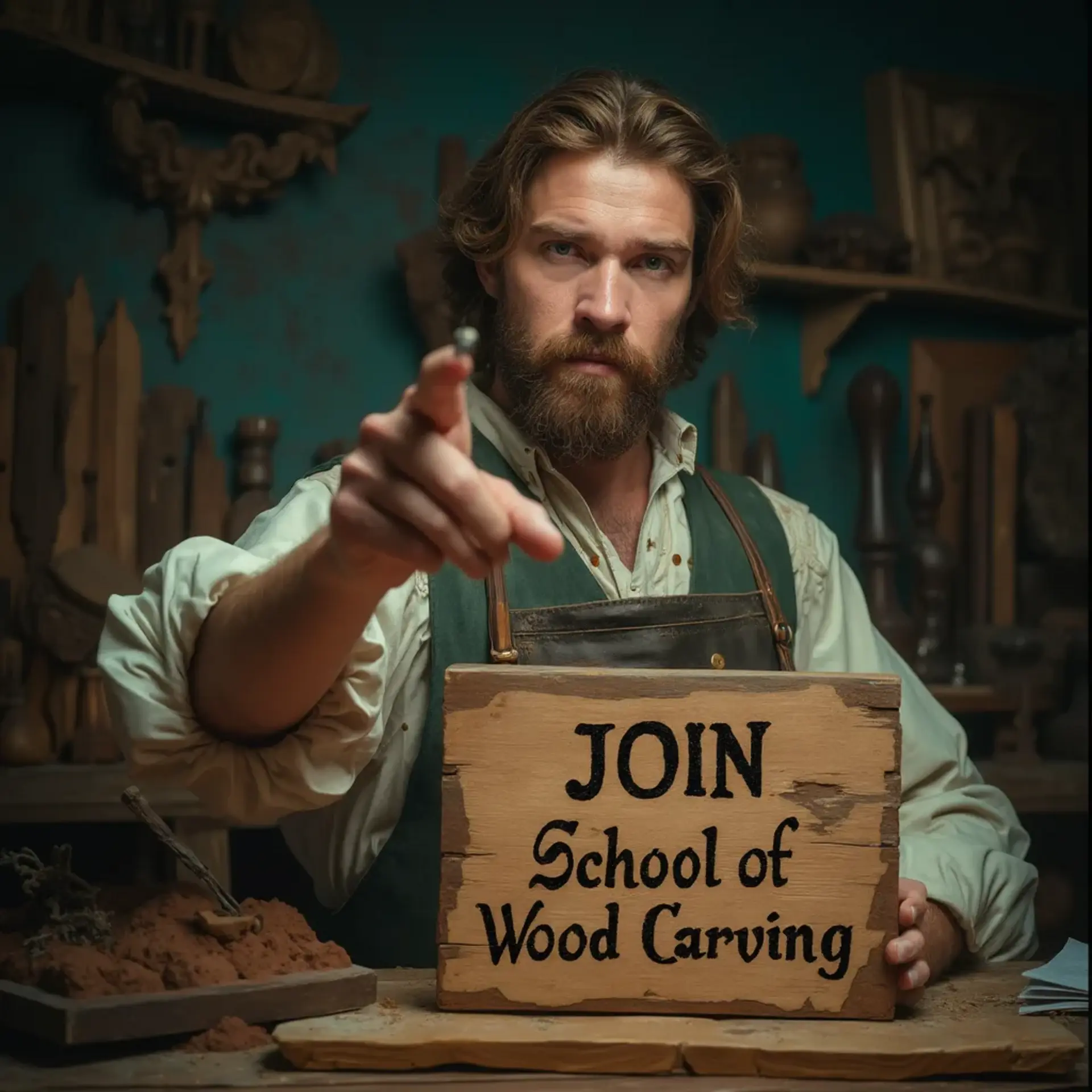 WOODCARVING LESSONS: Woodcarver Grabovetskiy, an elderly man with a gray beard, holds a carving tool and a sign that asks, "What is the best wood for carving? - Wood Carving tutorials