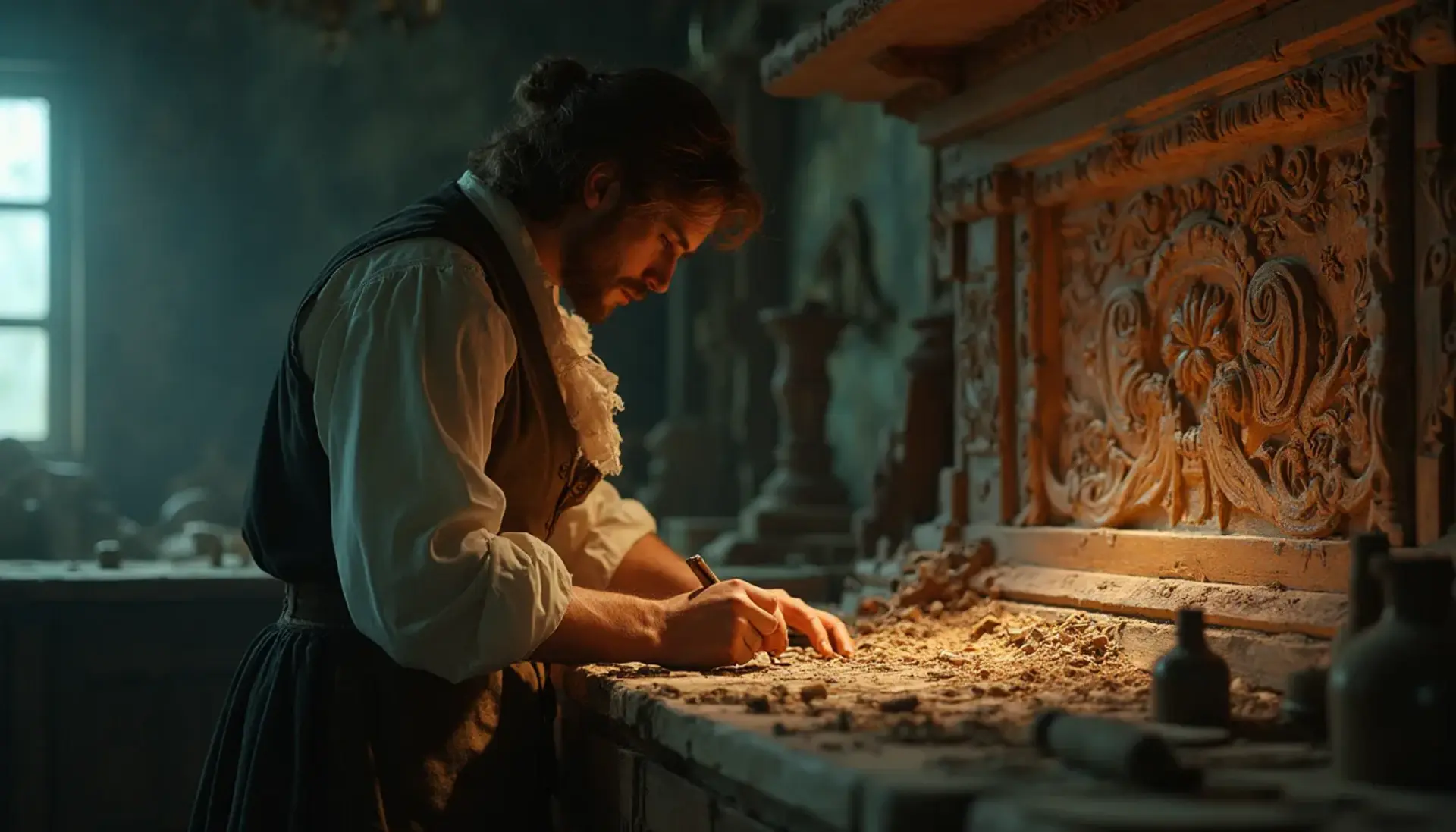 WOODCARVING LESSONS: Woodcarver Grabovetskiy, a man with a beard