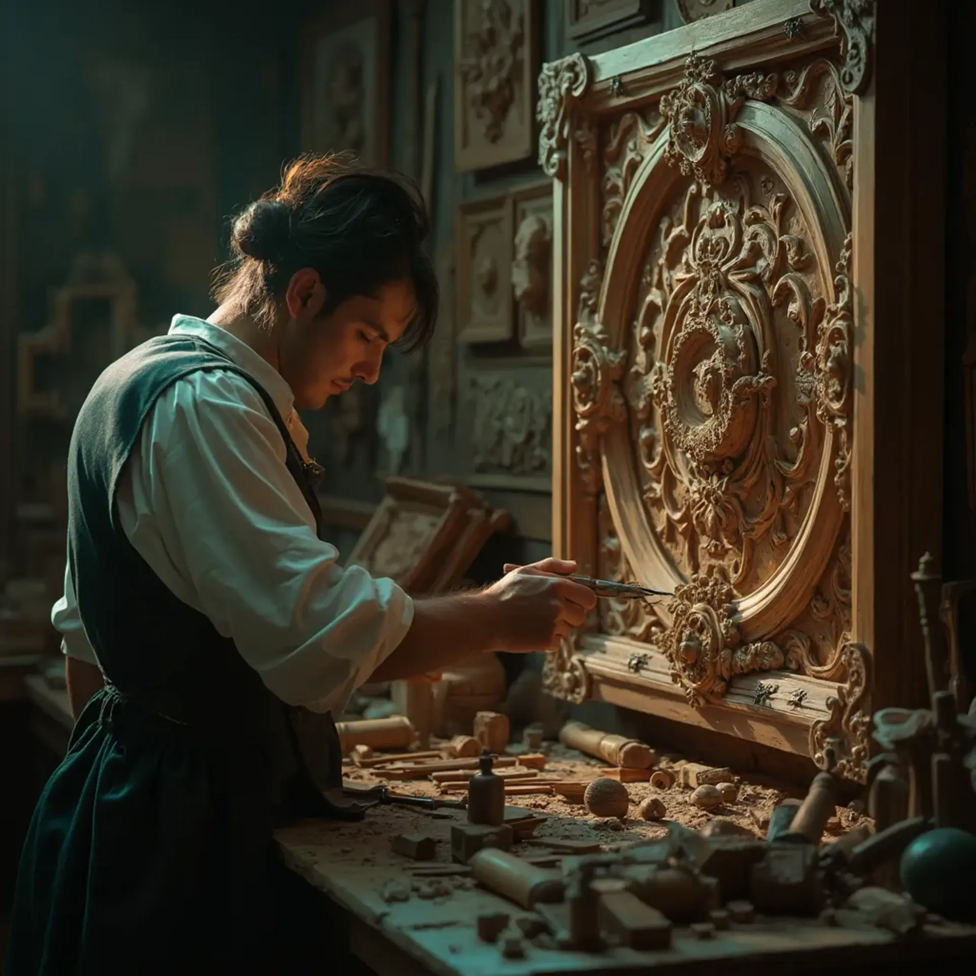 WOODCARVING LESSONS: Woodcarver Grabovetskiy, a man with a beard
