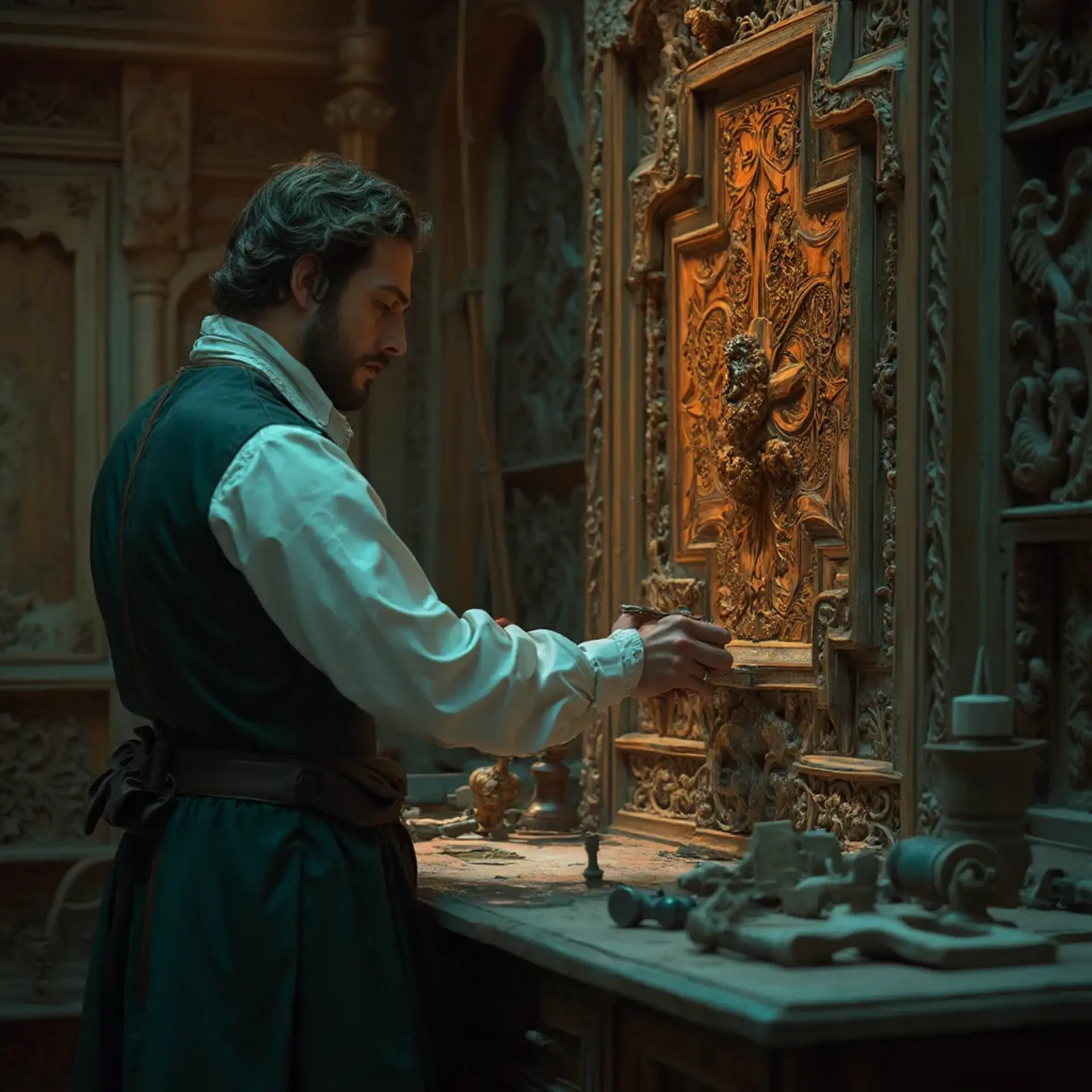 WOODCARVING LESSONS: Woodcarver Grabovetskiy, a man with a beard