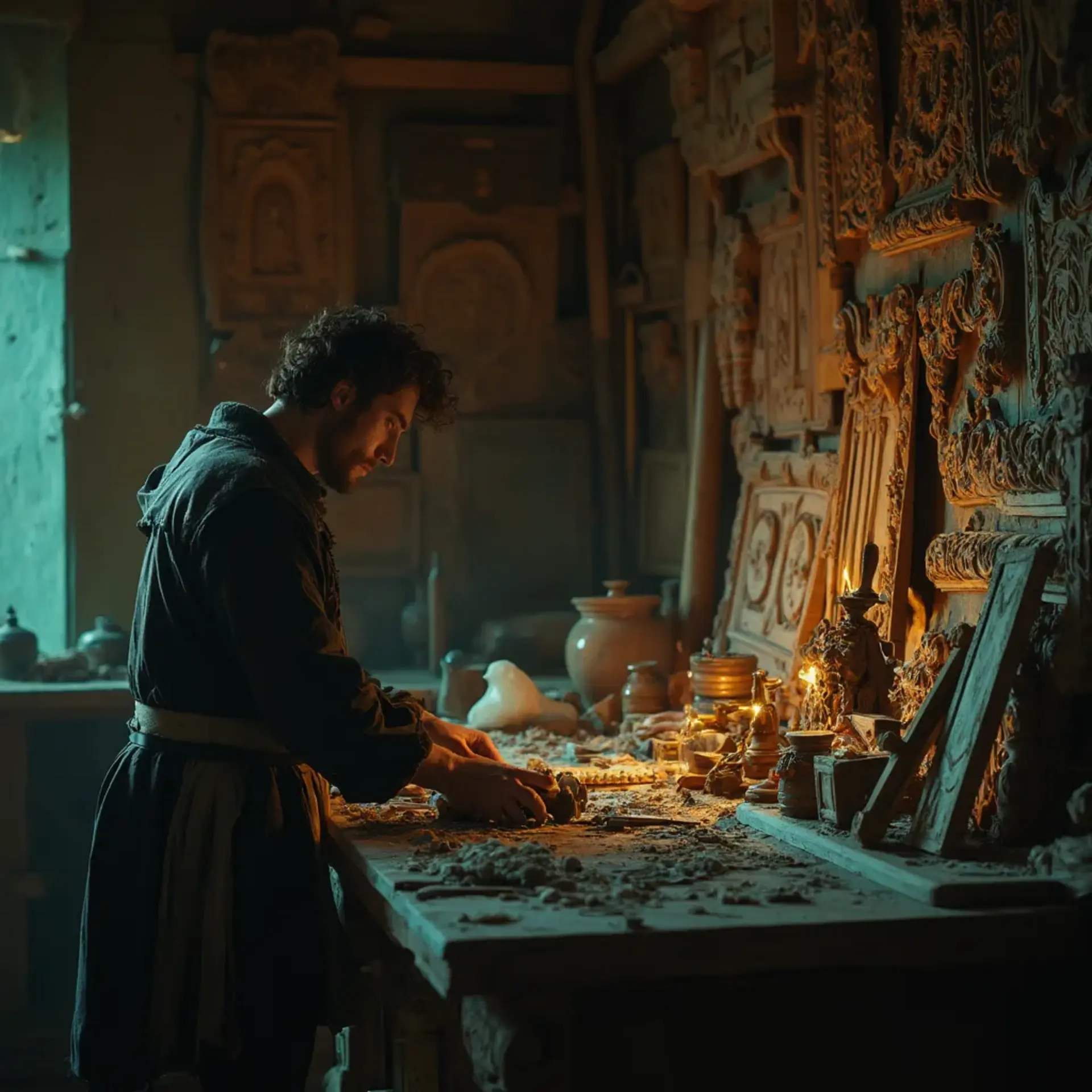WOODCARVING LESSONS: Woodcarver Grabovetskiy, a man with a beard