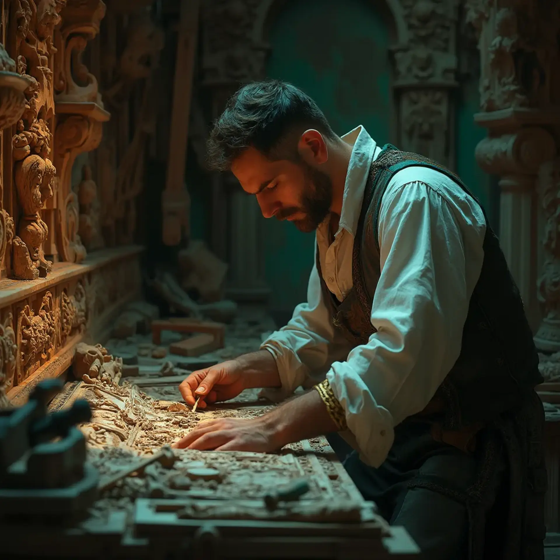 WOODCARVING LESSONS: Woodcarver Grabovetskiy, a man with a beard