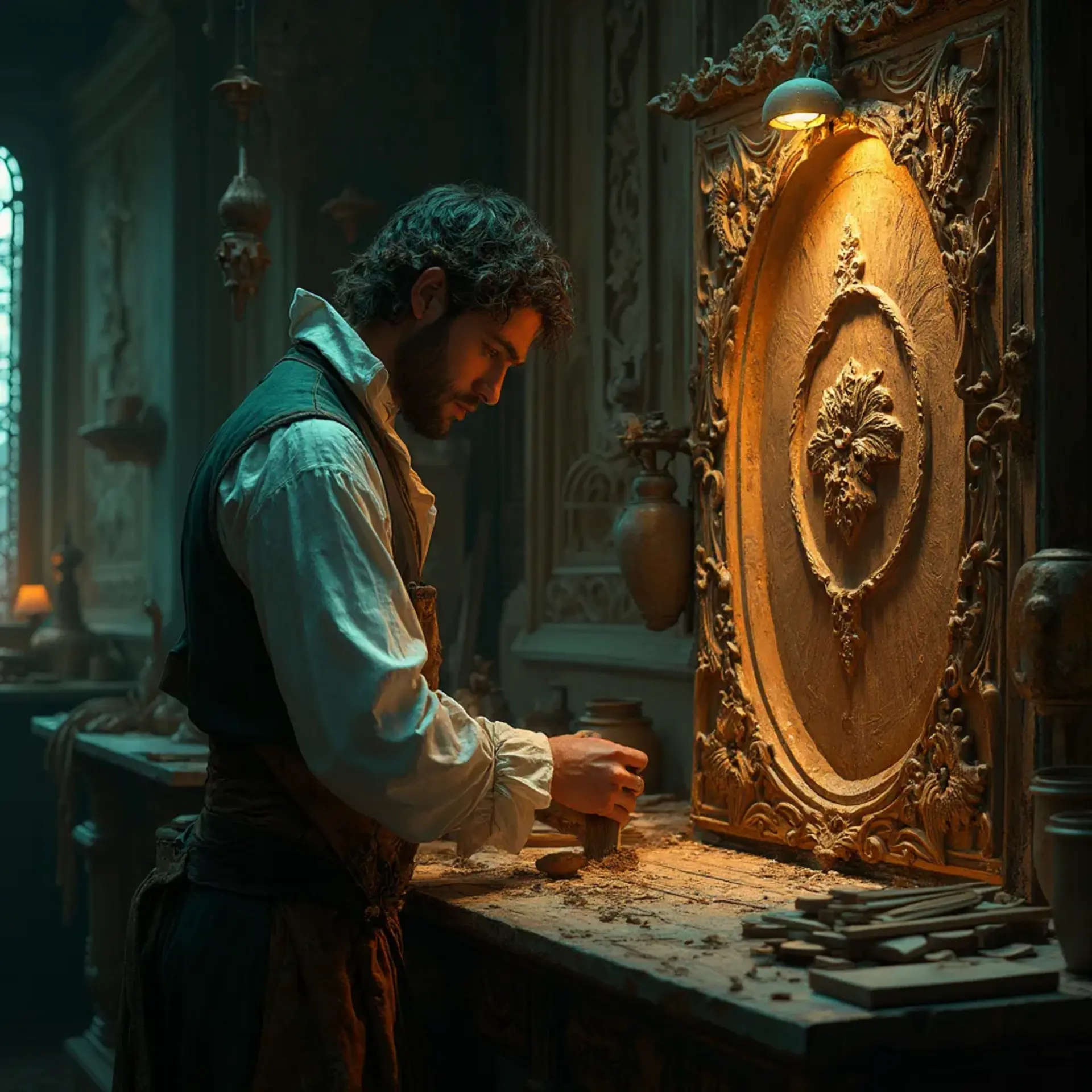 WOODCARVING LESSONS: Woodcarver Grabovetskiy, a man with a beard