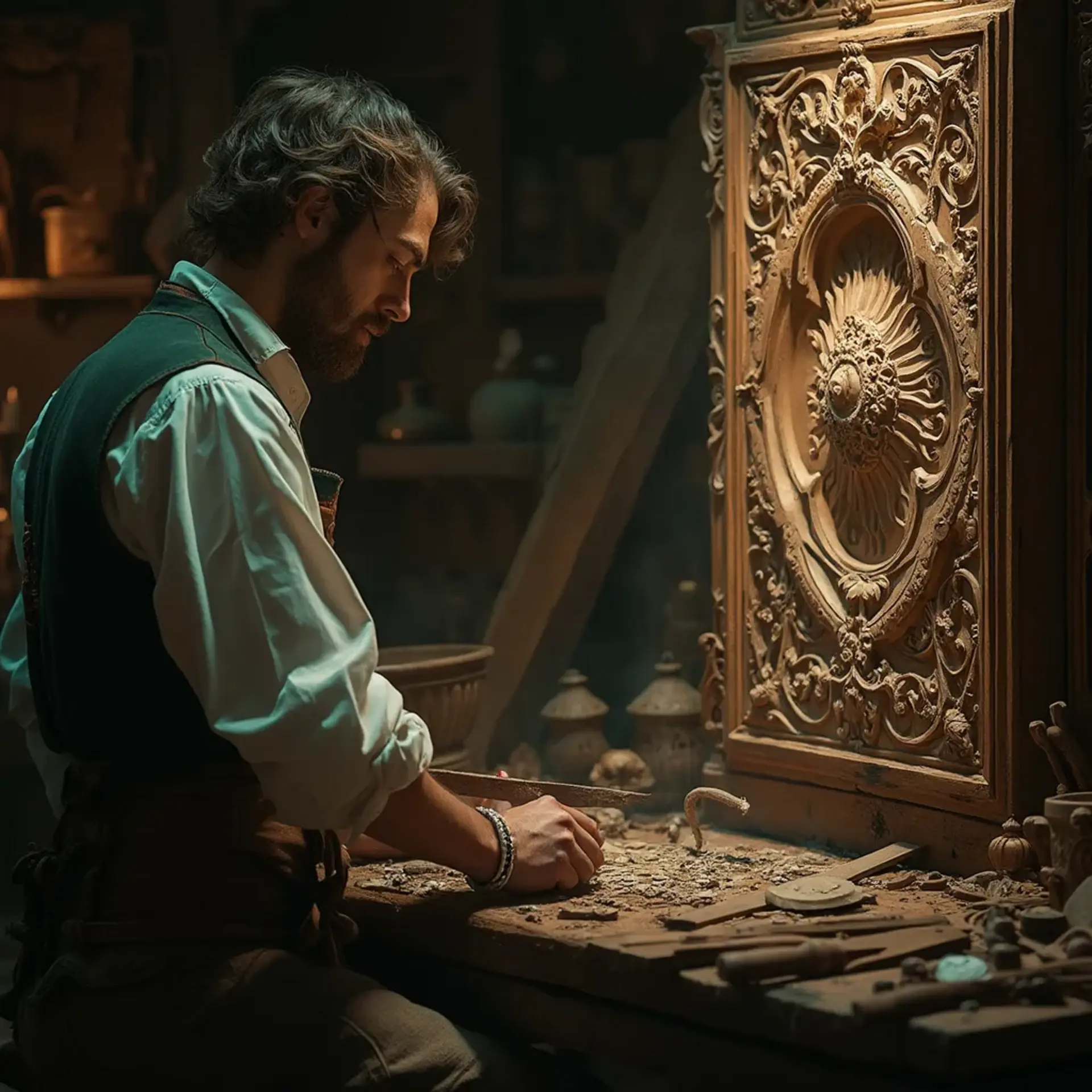 WOODCARVING LESSONS: Woodcarver Grabovetskiy, a man with a beard