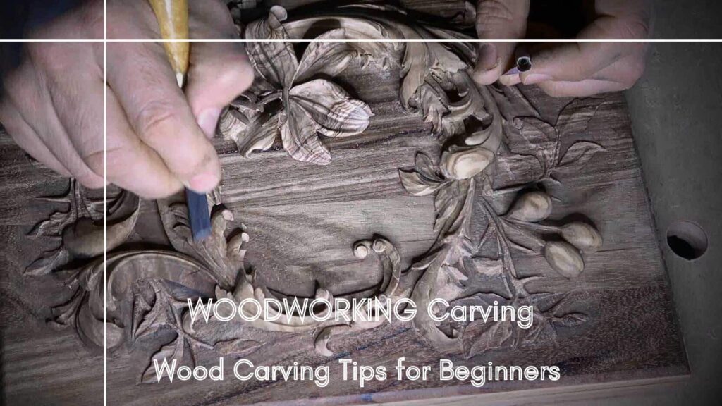 WOODCARVING LESSONS: Close-up of hands carving detailed flower patterns into a piece of wood. The text "WOODWORKING Carving, Best Tools for Detailed Woodworking Carving Projects" is on the image. Only "Woodcarver Grabovetskiy" is featured. - Wood Carving tutorials