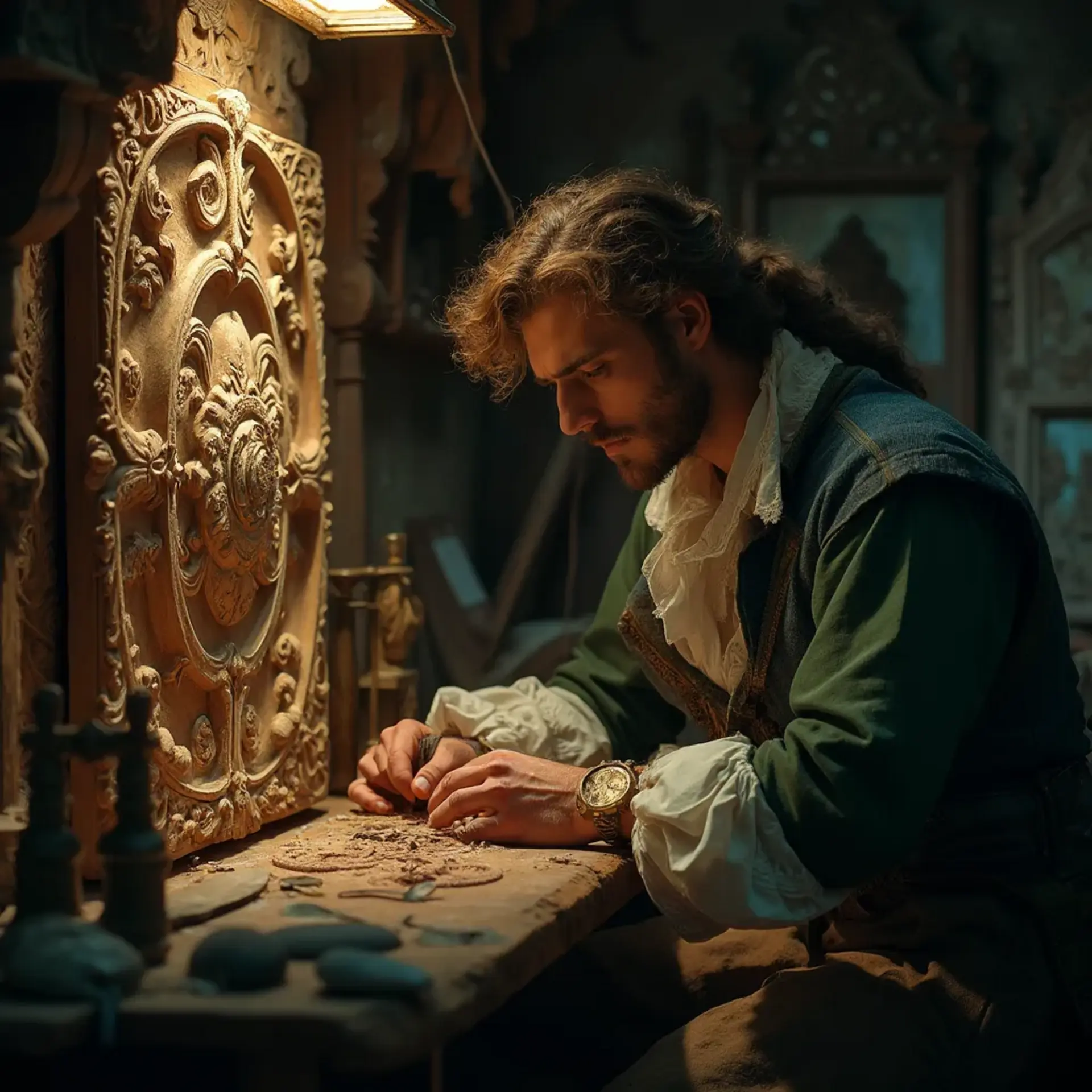 WOODCARVING LESSONS: Woodcarver Grabovetskiy, a man with a beard