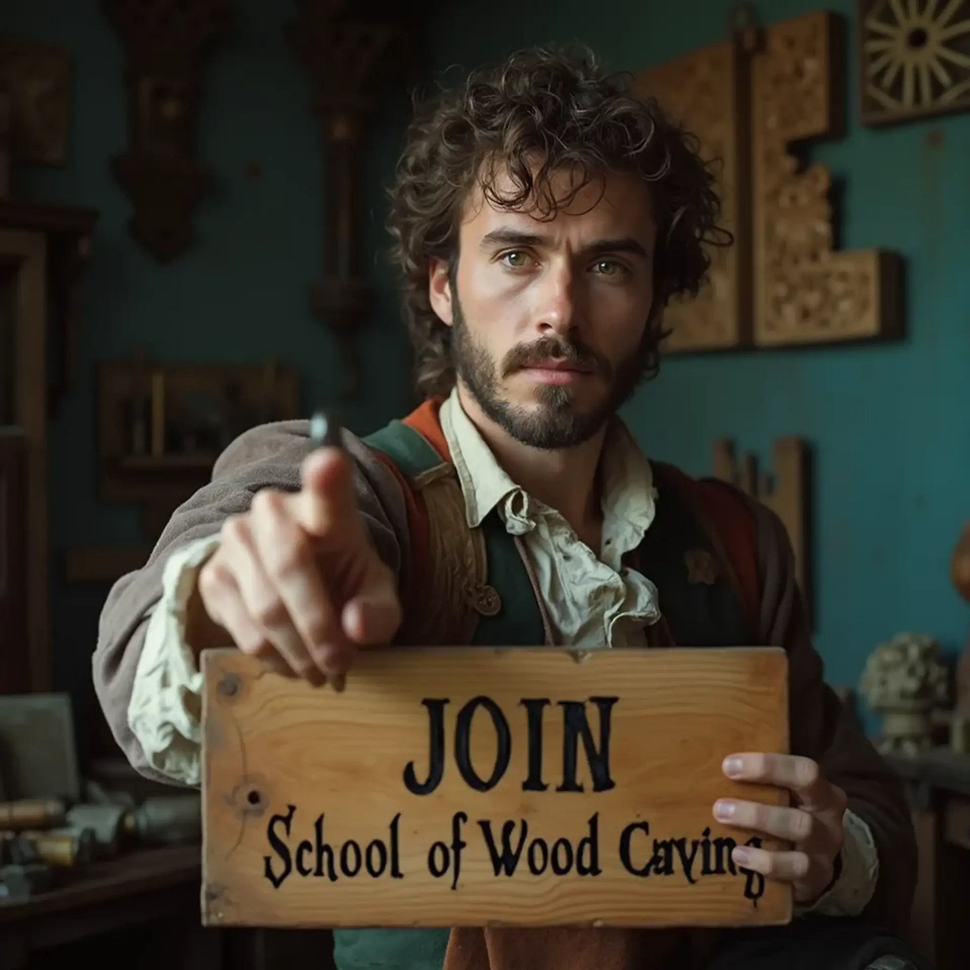 WOODCARVING LESSONS: Woodcarver Grabovetskiy, an elderly man with a gray beard, holds a carving tool and a sign that asks, "What is the best wood for carving? - Wood Carving tutorials