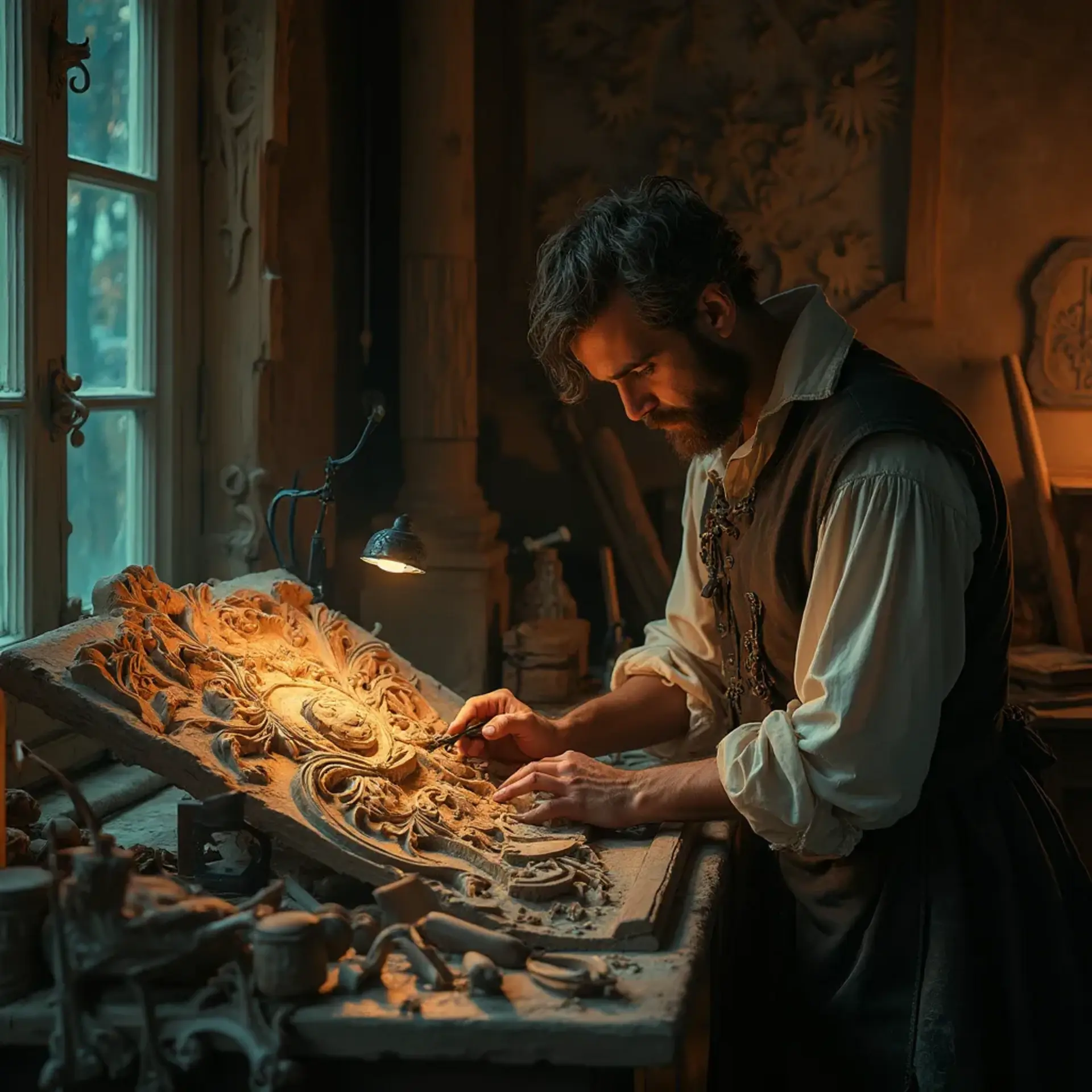 WOODCARVING LESSONS: Woodcarver Grabovetskiy, a man with a beard