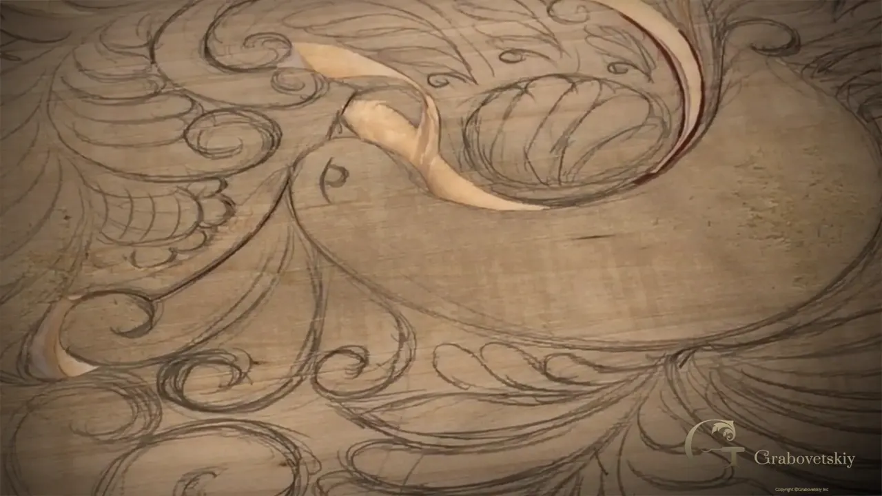 Carved bird standing above the ornament, with a hard shadow line around its body.