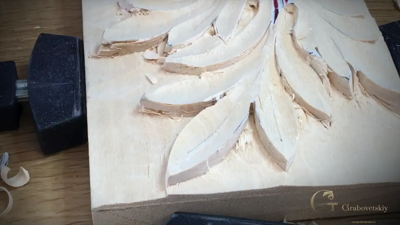 The whole roughed leaf seen from above, every lobe hollowed and the center line still marked in red.