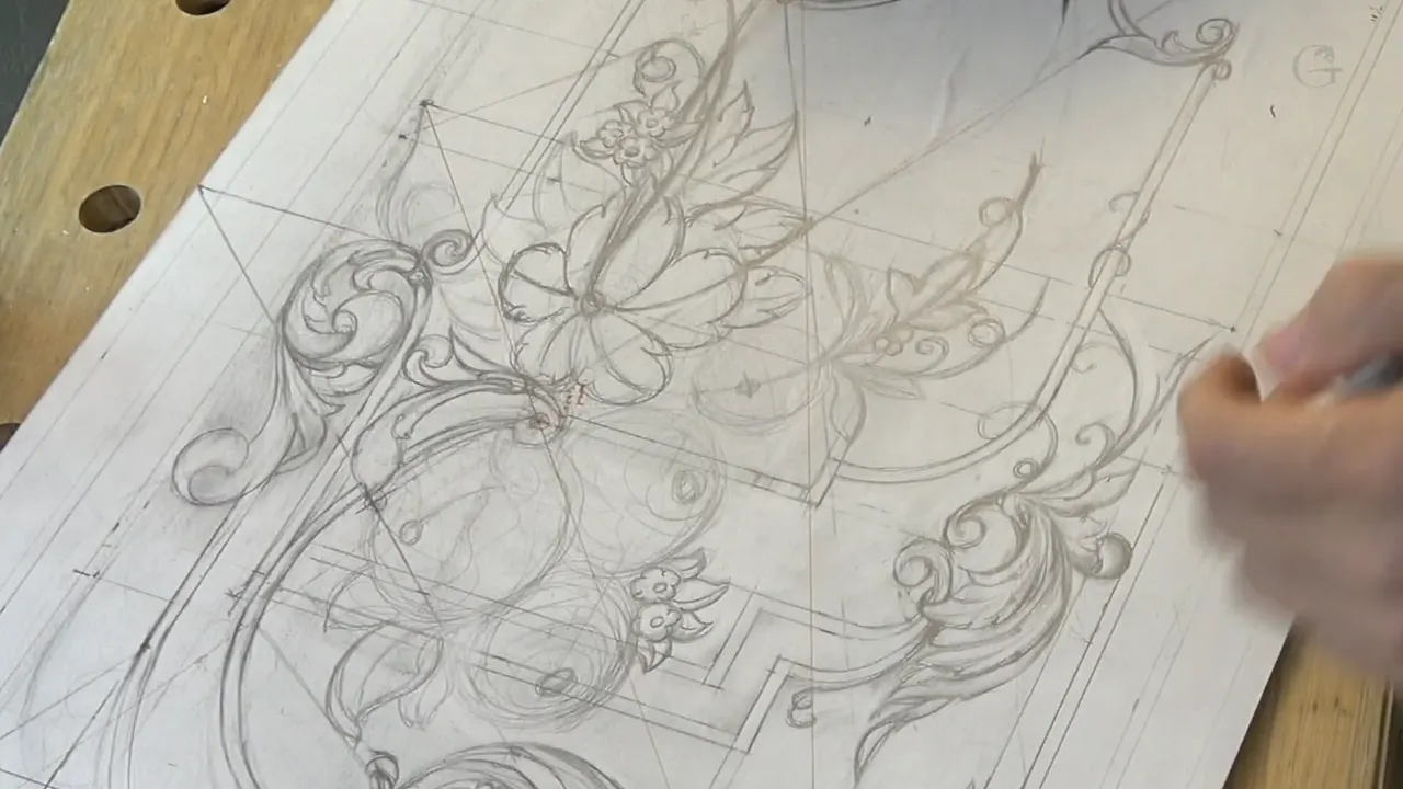 Flower cluster finished on the drawing, its petals subdivided and its eyes in place