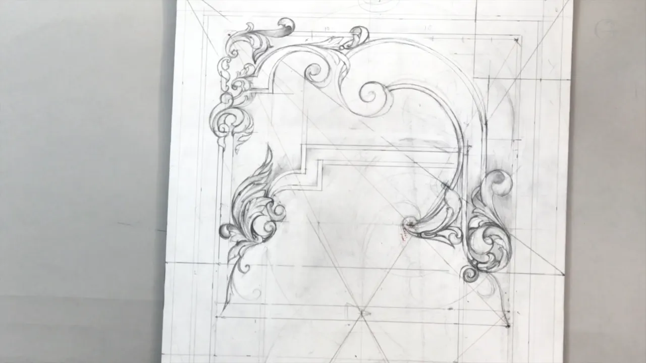 Corner at the end of the lesson, the plain leaf in place and the moulding running on underneath it