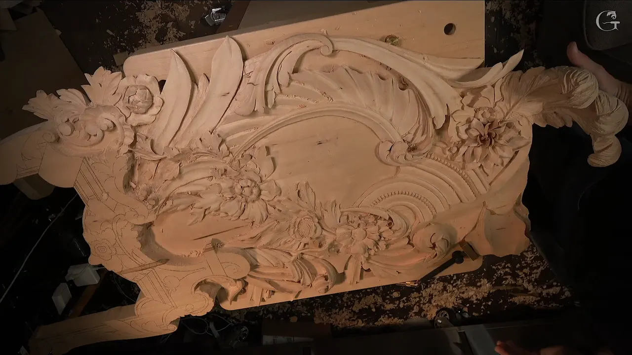 The finished section from above, three long smooth blades rising along its top edge