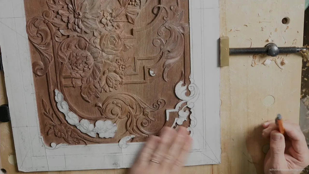 Walnut panel from above, paper pattern still glued over the corner nobody has touched yet.