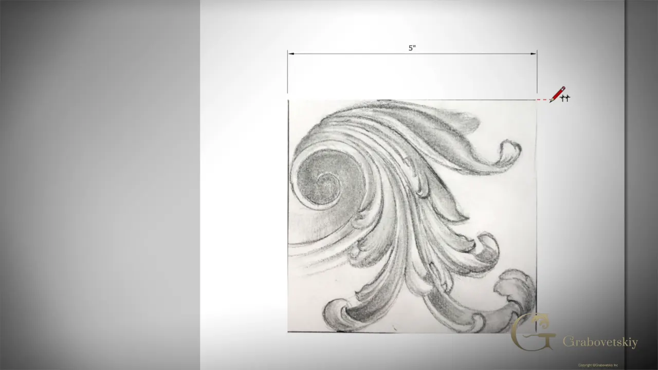 Five inch dimension drawn above the scroll in LayOut