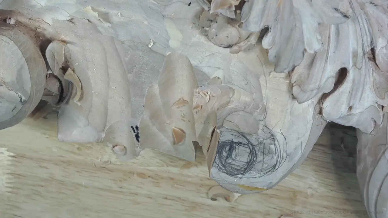 Pencil circles drawn on the side of the block, where the volute will roll.