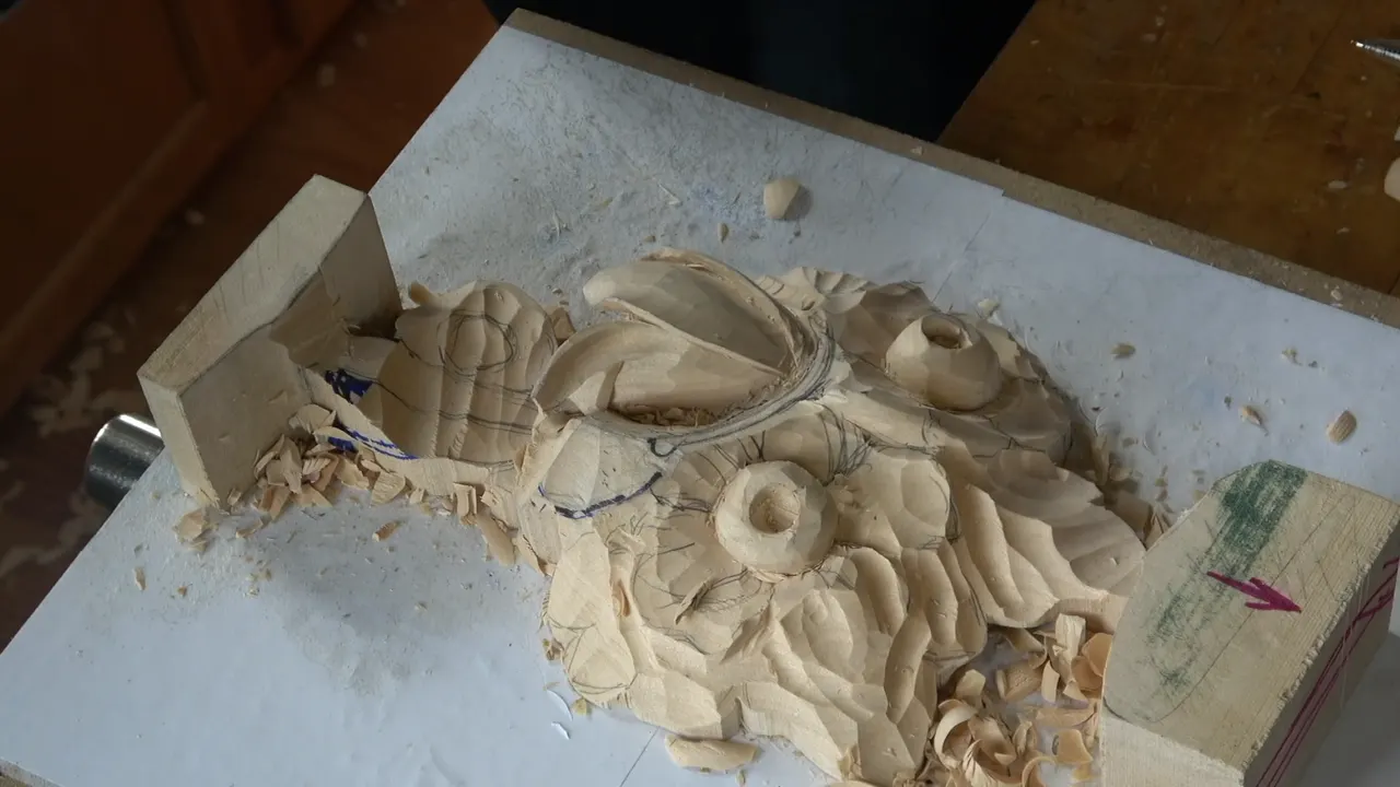 The panel with both blooms roughed in, every petal lapping in the same direction